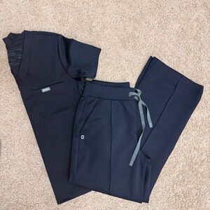 FIGS Navy Scrubs | Salina High Waist Petite S Pants + Sona V Neck M | NWOT